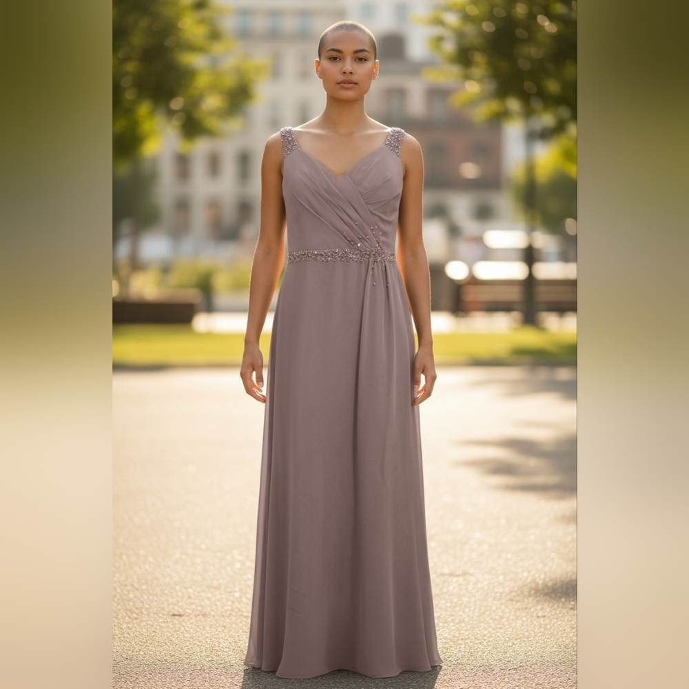 Romantic Bridals Chiffon Embellished  Waist Long Gown Size